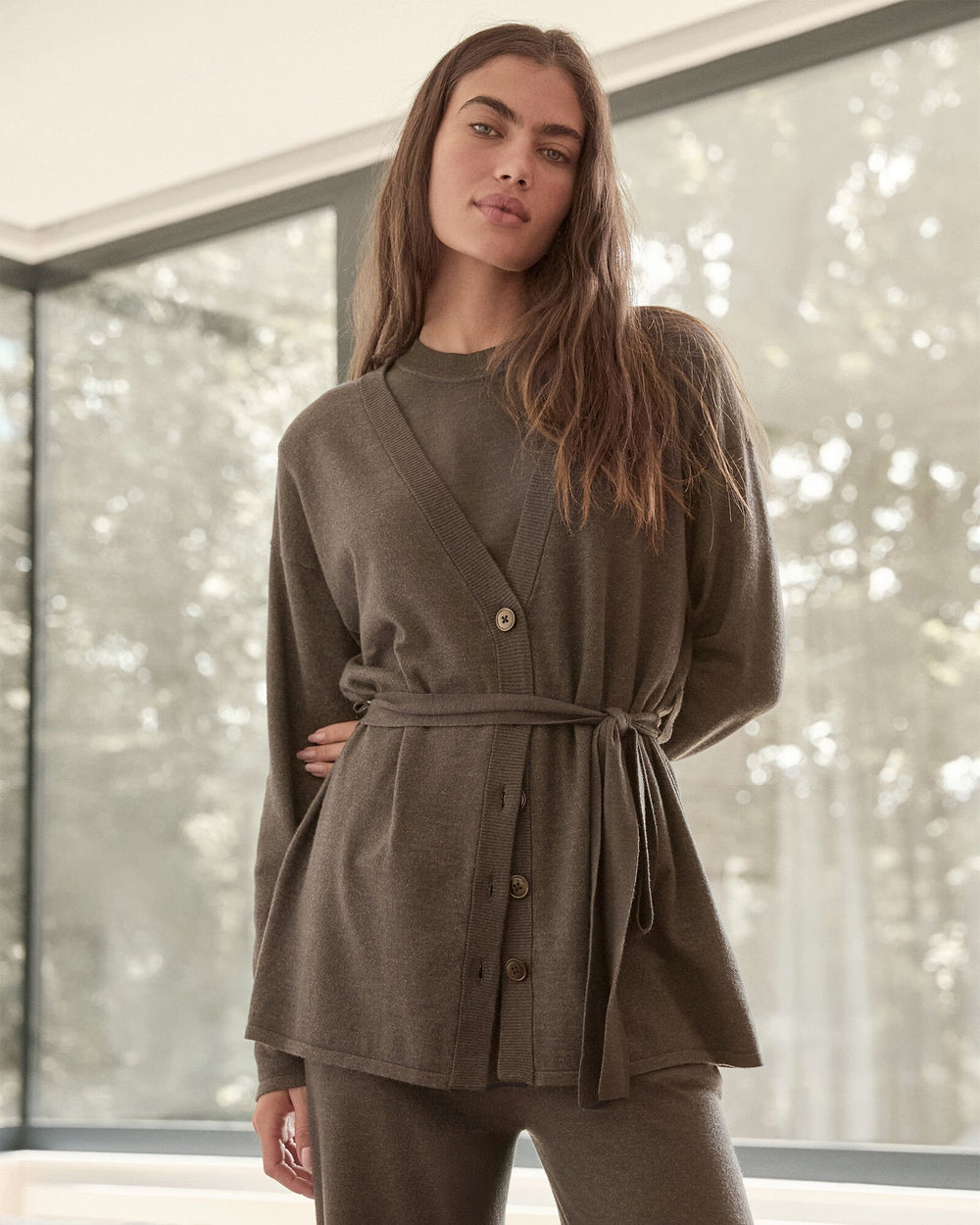 PURE TAUPE HTHR|SLATE BROWN RELAXED JERSEY CARDIGAN | Talbots online