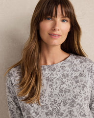 PEWTER HTHR FLORAL ORGANIC COTTON JERSEY MUTED FLORAL BATEAU NECK TEE | Talbots US
