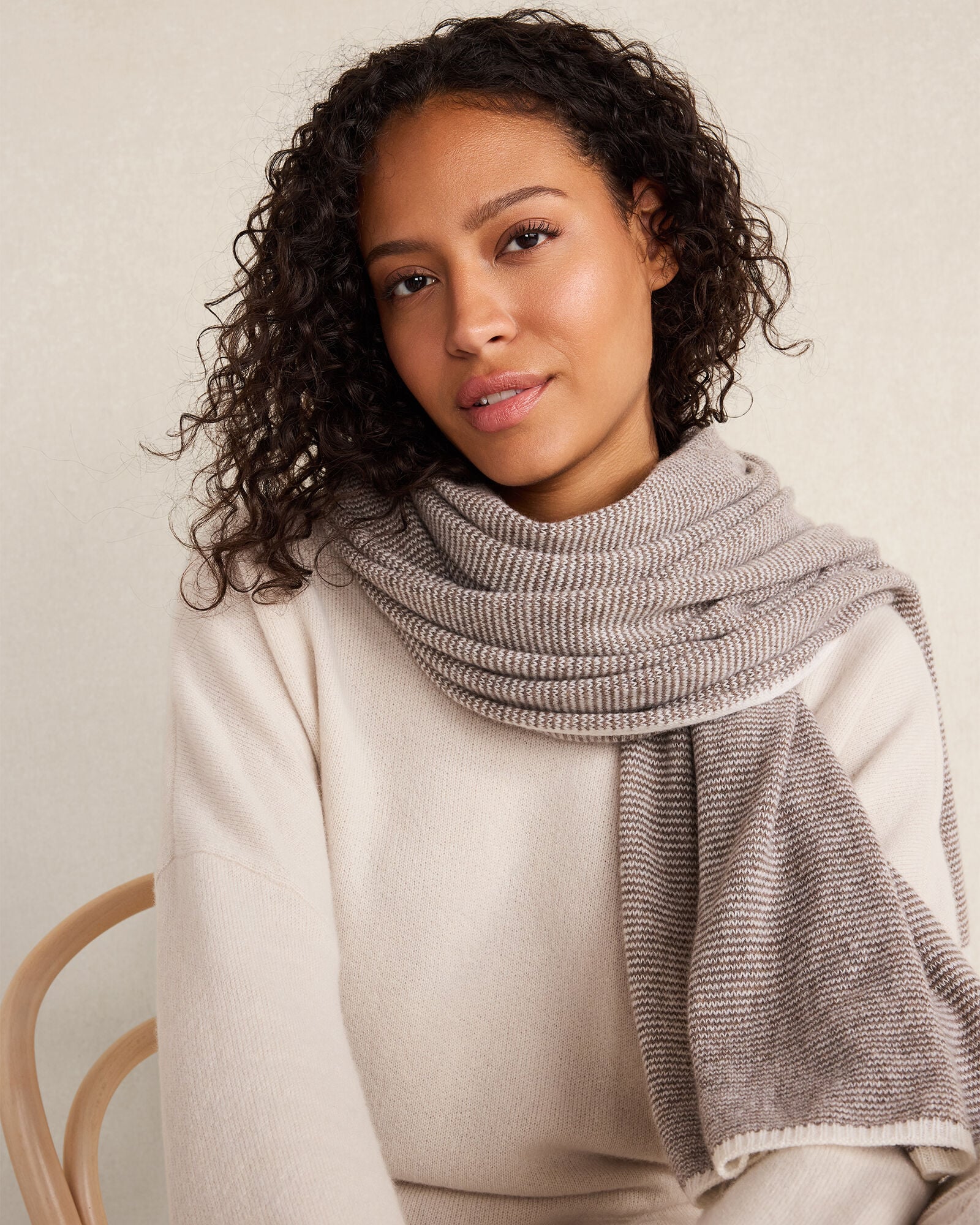 BURNT TOFFEE HTHR/CREAM|LT SLATE HTHR/CREAM FEATHERWEIGHT CASHMERE STRIPED SCARF | Talbots discount