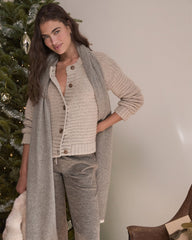 BURNT TOFFEE HTHR/CREAM|LT SLATE HTHR/CREAM FEATHERWEIGHT CASHMERE STRIPED SCARF | Talbots sale