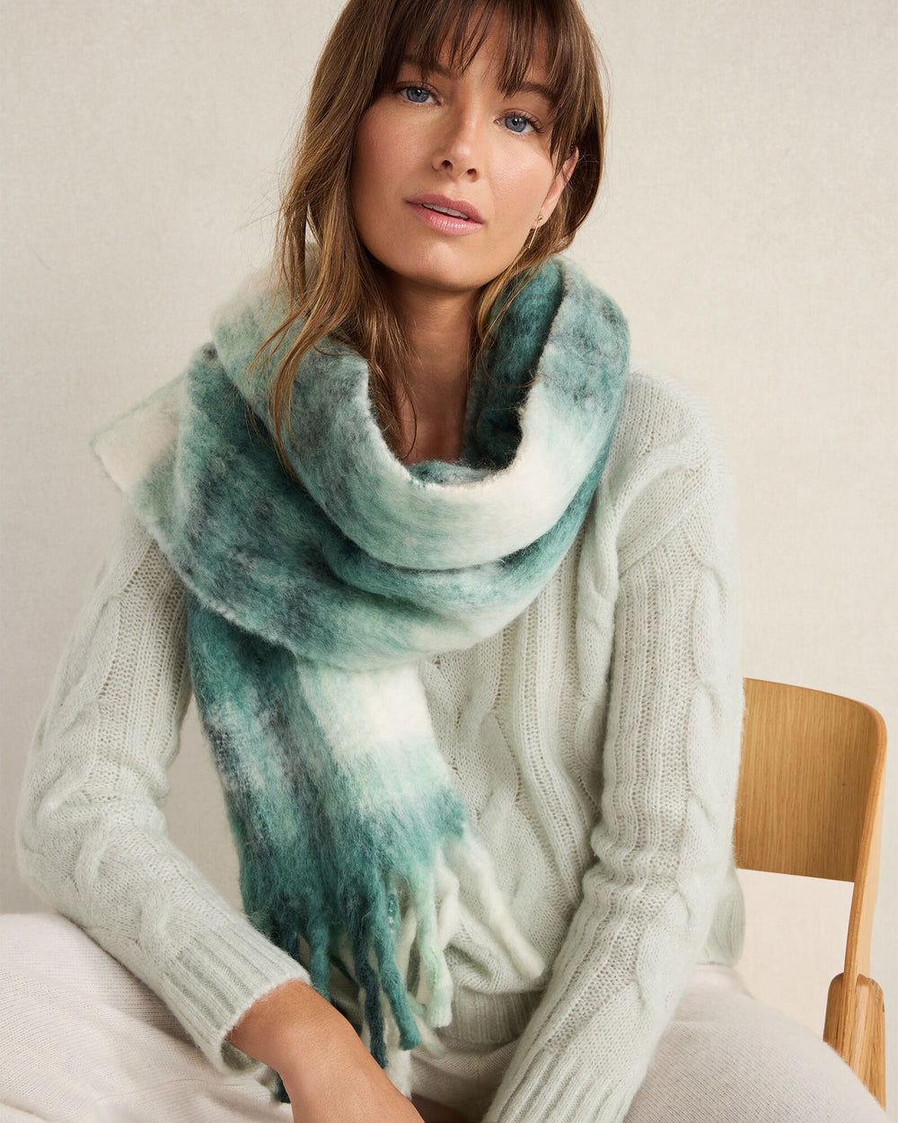 BLUE SAGE MULTI|CAMEL MULTI OVERSIZED PLAID SCARF | Talbots online