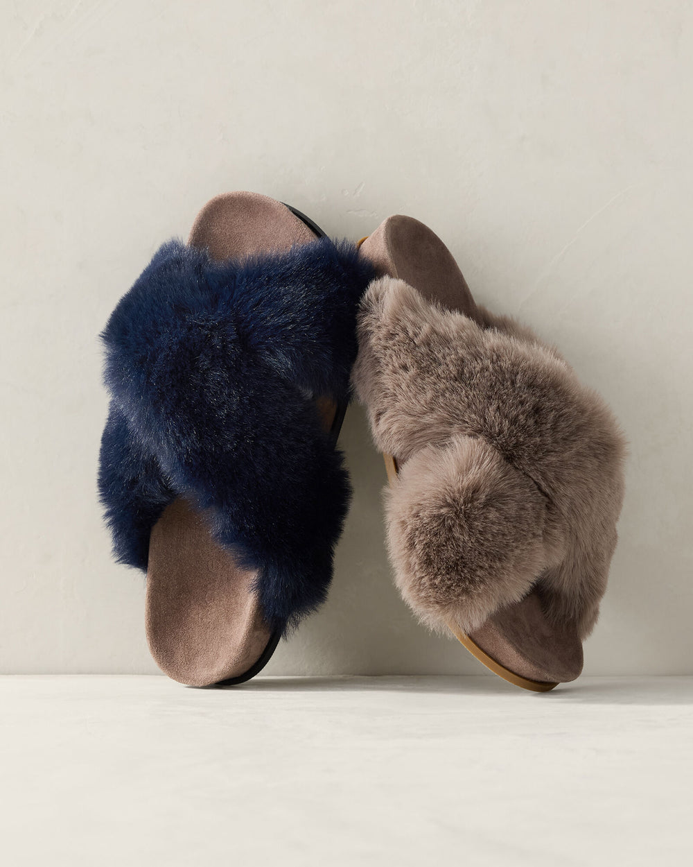 NIGHTENGALE|TRUE NAVY FAUX FUR CRISS CROSS MOLDED SLIPPERS | Talbots US