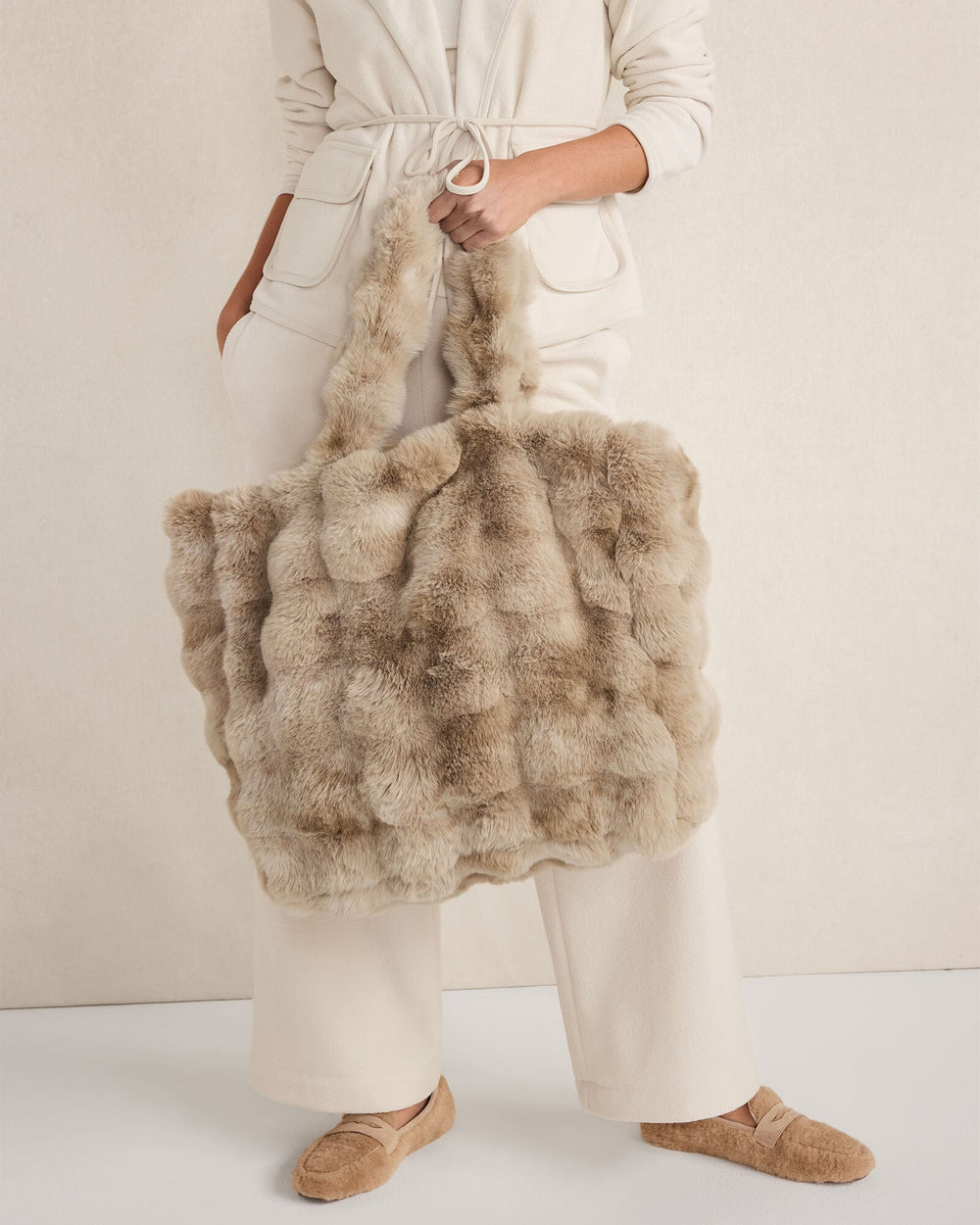 CREAM|FEATHER GREY|SEA BLUE FAUX FUR THROW BLANKET AND TOTE | Talbots sale