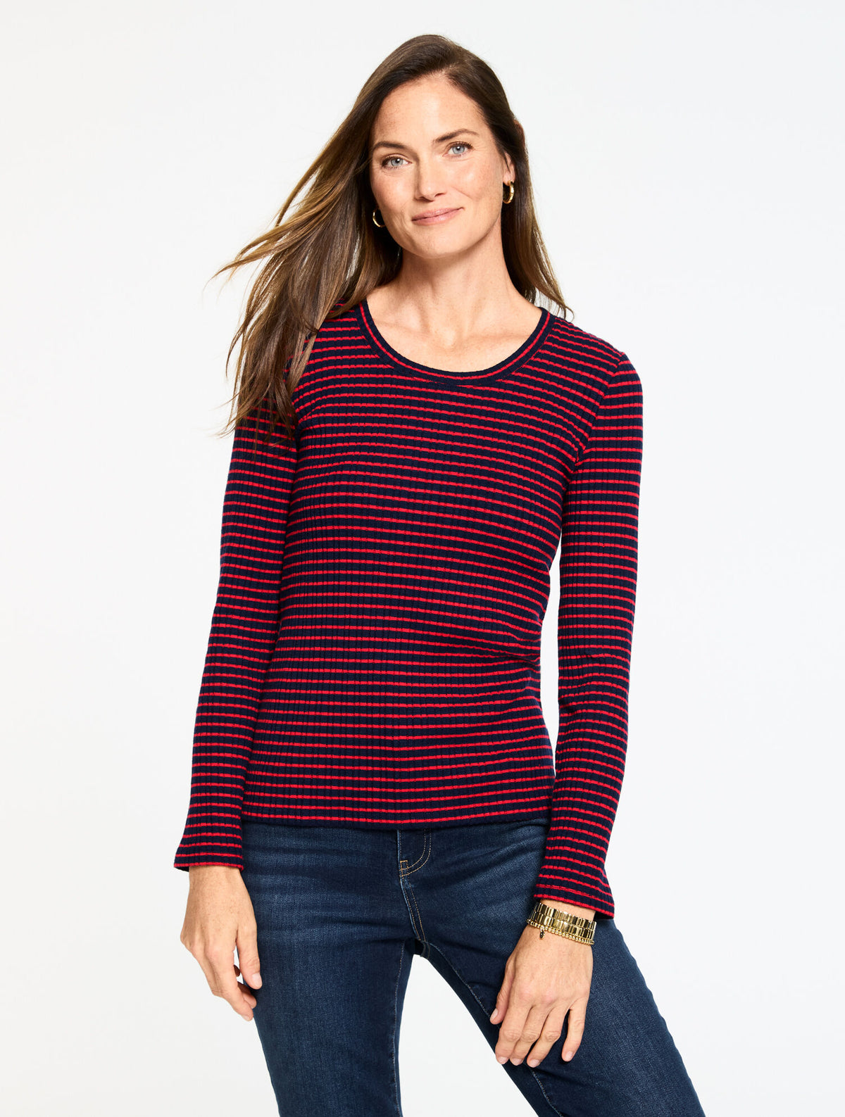 INDIGO/RED POP|IVORY/INDIGO SCOOP NECK TOP - VERONICA STRIPE | Talbots for sale