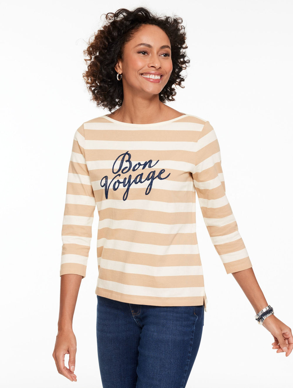 ISLAND SAND/IVORY ENVELOPE NECK TEE - BON VOYAGE | Talbots outlet