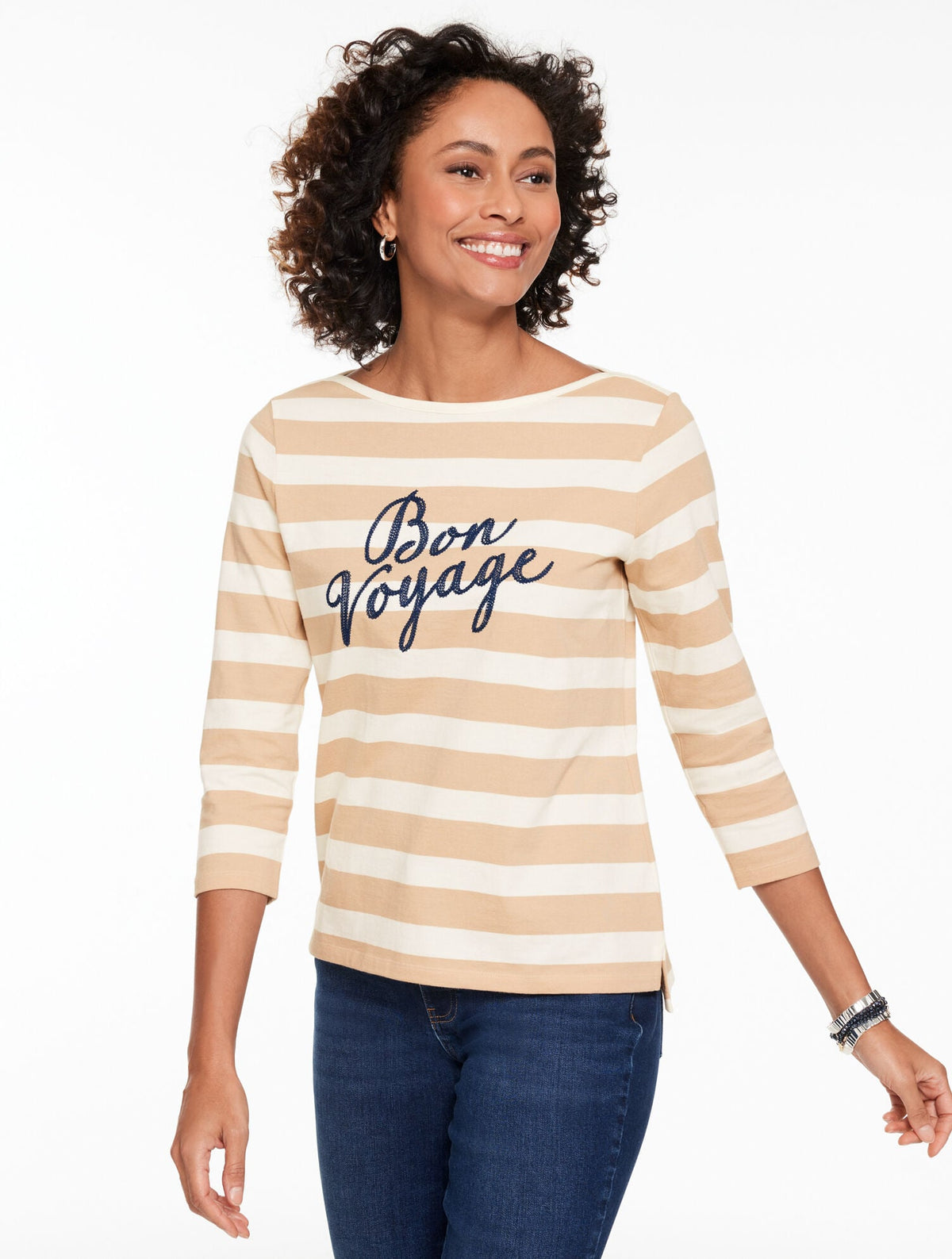 ISLAND SAND/IVORY ENVELOPE NECK TEE - BON VOYAGE | Talbots outlet