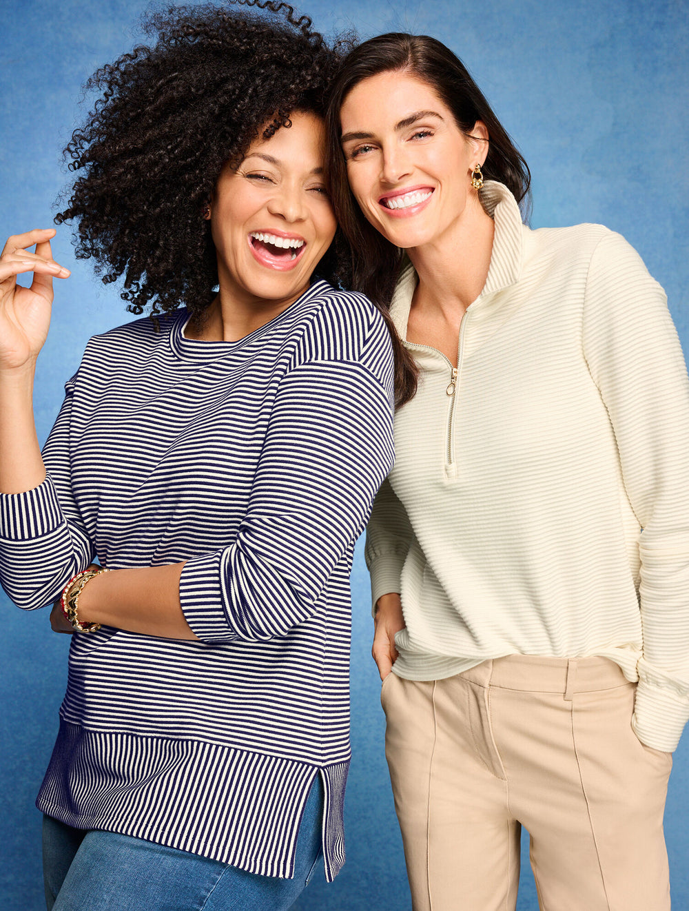 INDIGO BLUE|IVORY OTTOMAN KNIT HALF-ZIP PULLOVER | Talbots on sale