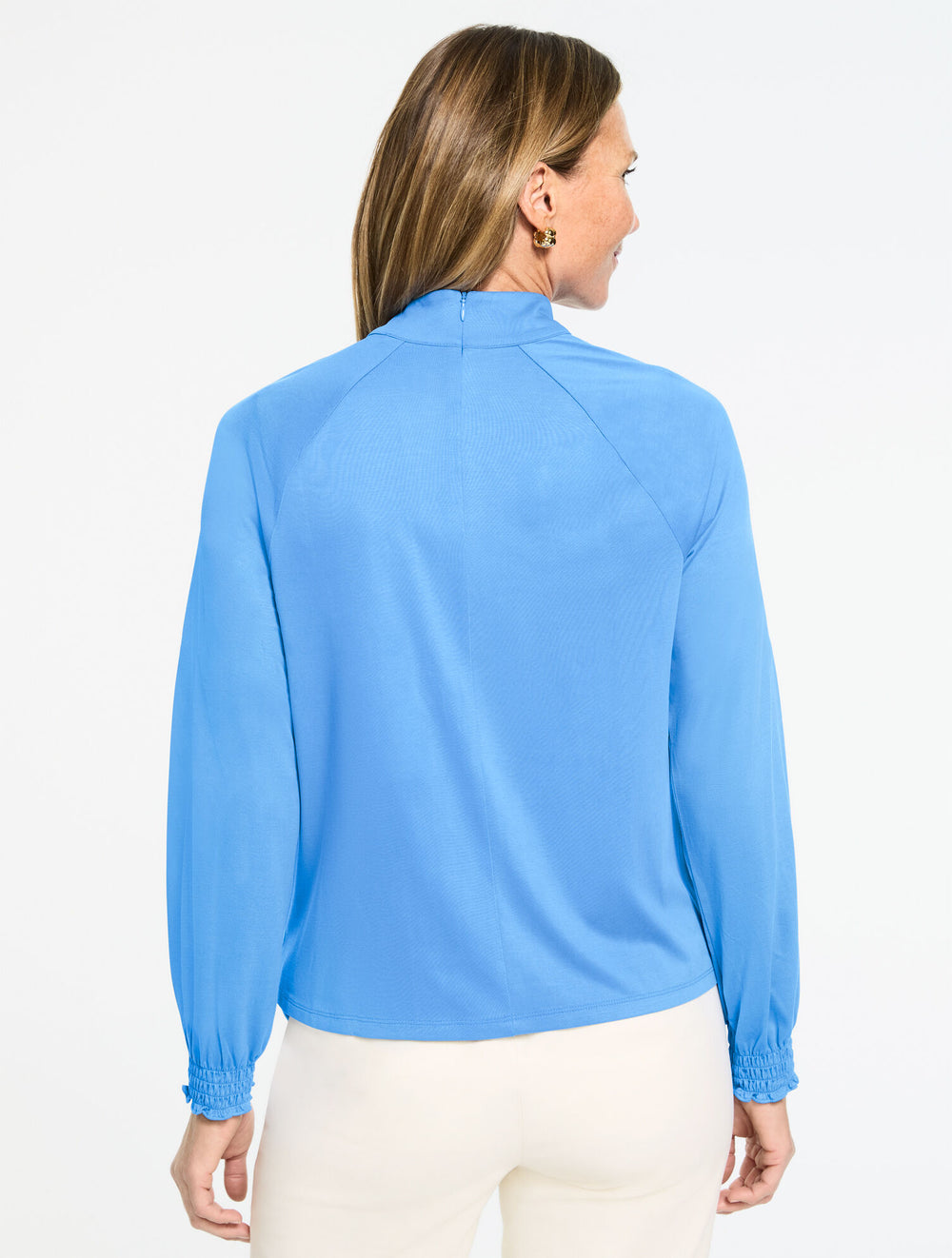 INDIGO BLUE|SHORE BLUE MOCKNECK KNIT BLOUSE | Talbots US