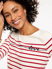 IVORY/RED POP BATEAU NECK TEE - LOVE STRIPE | Talbots on sale