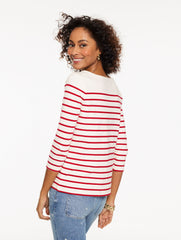IVORY/RED POP BATEAU NECK TEE - LOVE STRIPE | Talbots on sale