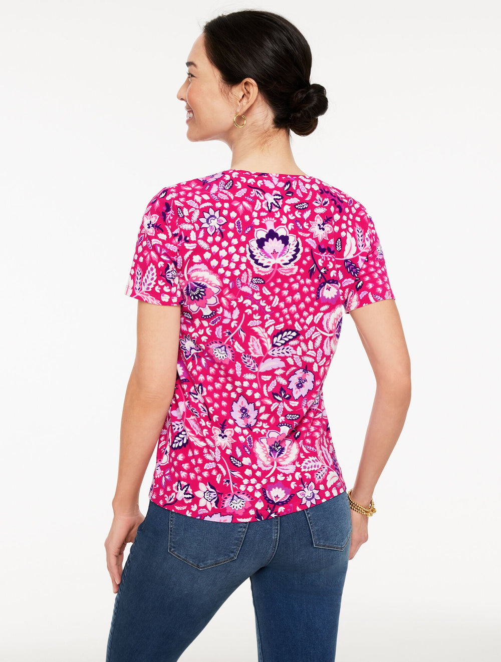 CHERRY WINE/BRIGHT PINK CREWNECK TEE - JOYFUL JACOBEAN | Talbots near me