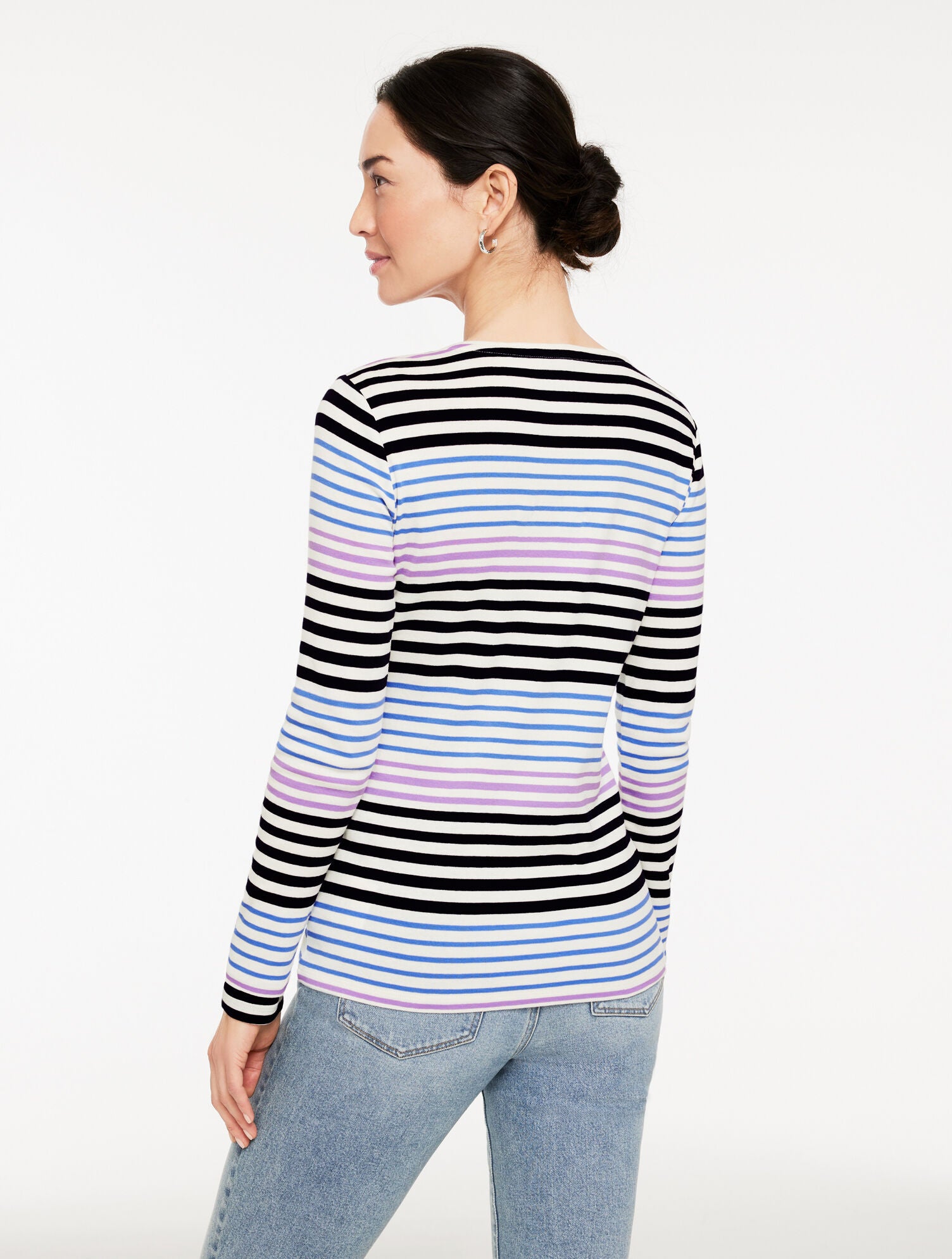 IVORY MULTI LONG SLEEVE CREWNECK TEE - KRISTY STRIPE | Talbots near me