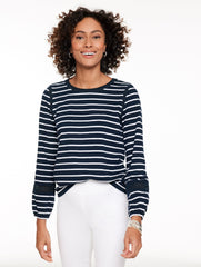 INDIGO/WHITE|WHITE/SESAME|WHITE/SPRING LILAC MODERN ROMANCE LACE TRIM TOP - LORELAI STRIPE | Talbots US