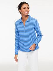 SHORE BLUE/WHITE OTTOMAN KNIT HALF-ZIP PULLOVER - SWEET PEA STRIPE | Talbots discount