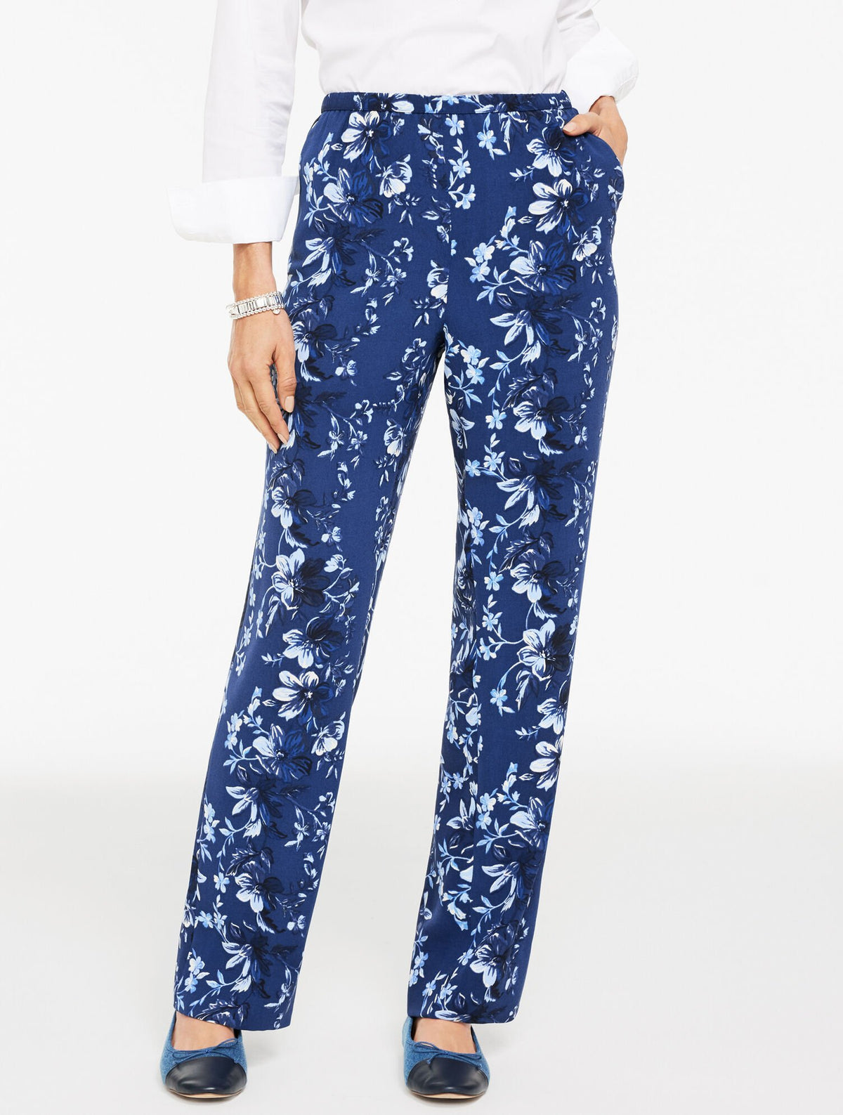 INDIA INK MULTI STRAIGHT LEG PULL-ON PANTS - EXQUISITE BLOOMS | Talbots discount