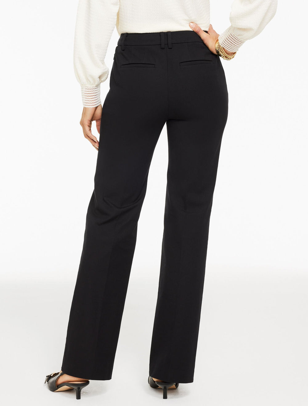 BLACK|INDIGO RELAXED BOOTCUT COTTON BI-STRETCH PANTS | Talbots sale