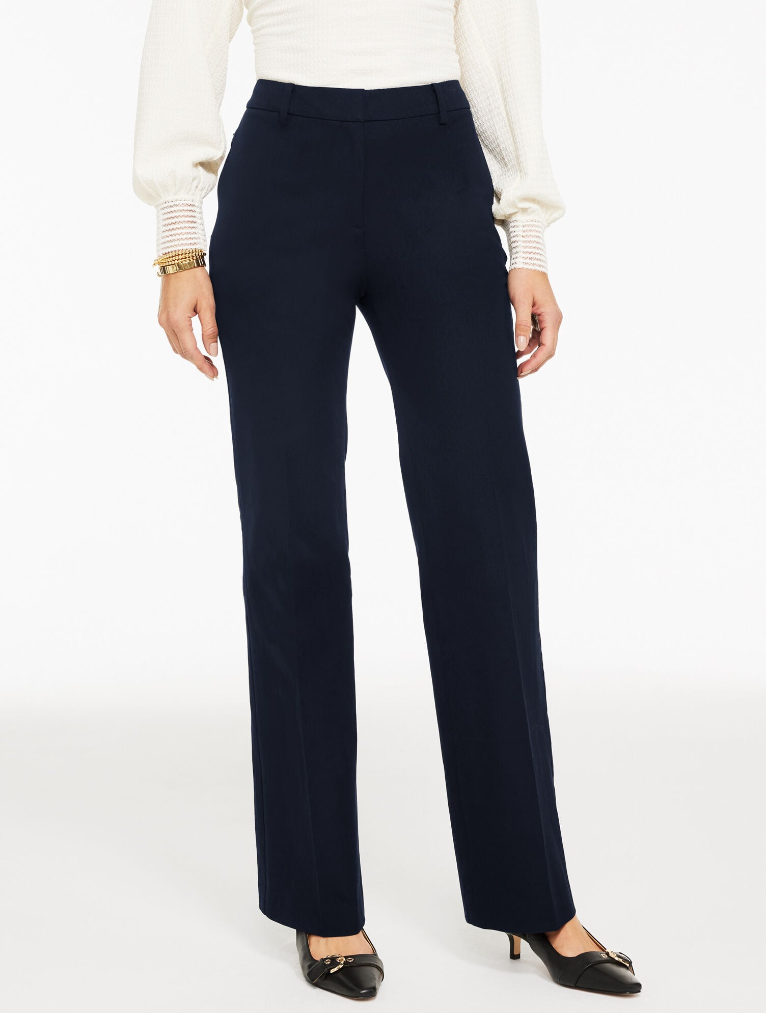 BLACK|INDIGO RELAXED BOOTCUT COTTON BI-STRETCH PANTS | Talbots sale
