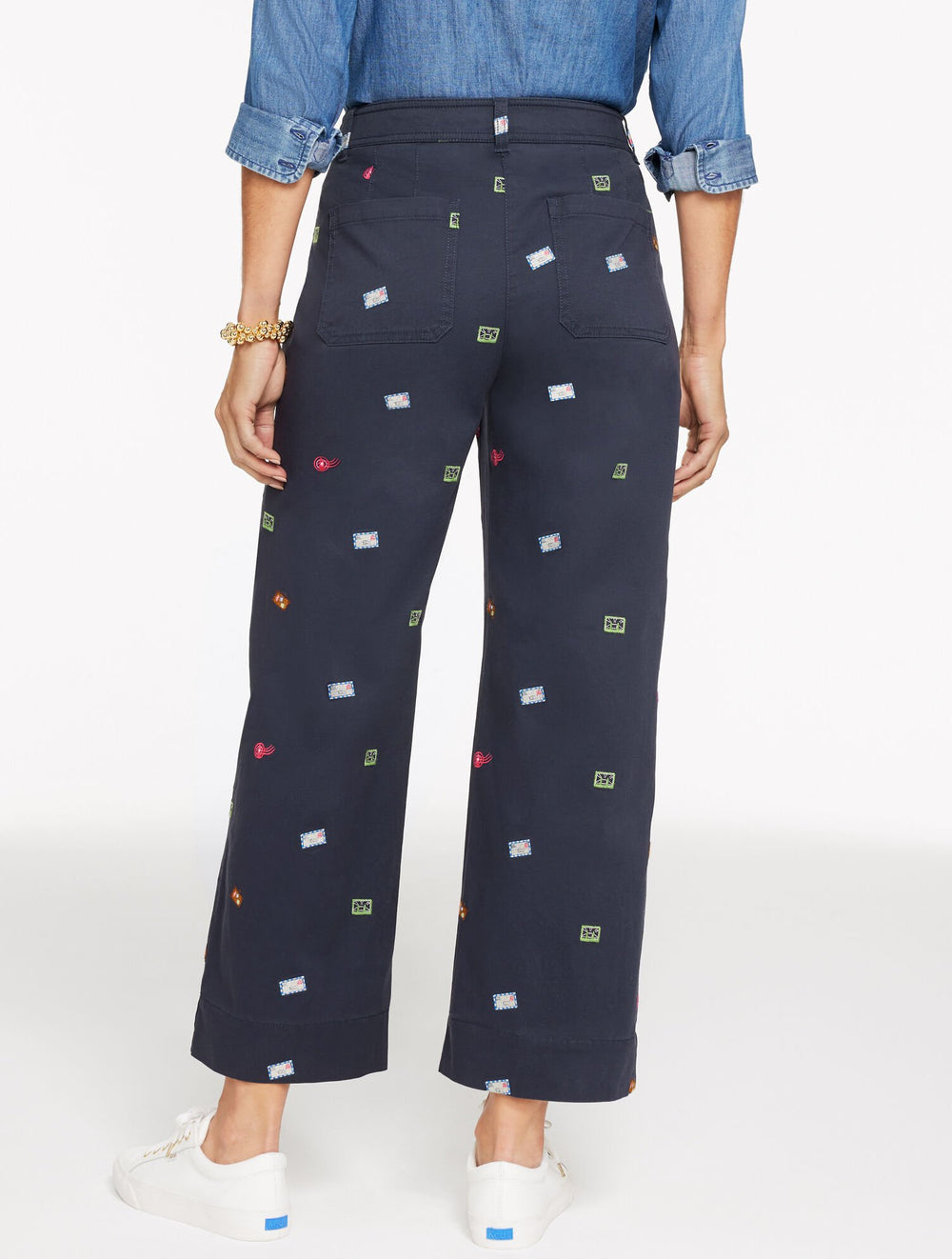 INDIGO MULTI WIDE ANKLE HERITAGE TWILL PANTS - WANDERLUST STAMPS | Talbots US
