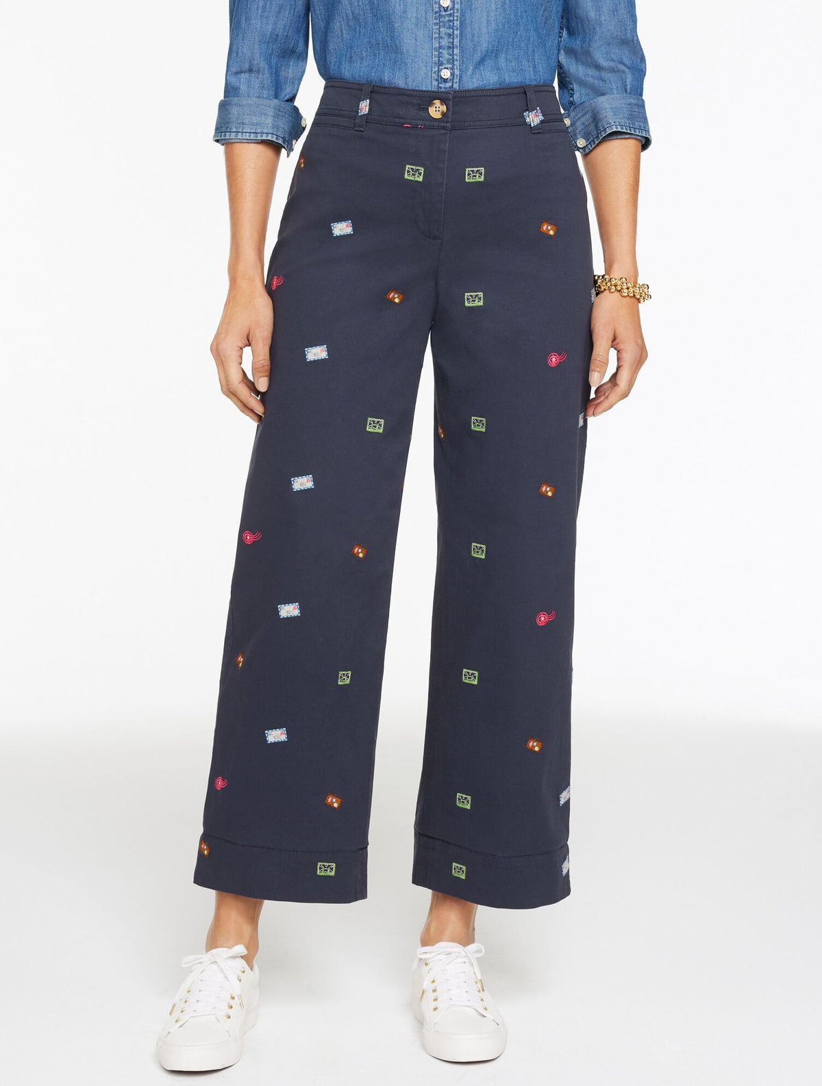 INDIGO MULTI WIDE ANKLE HERITAGE TWILL PANTS - WANDERLUST STAMPS | Talbots US