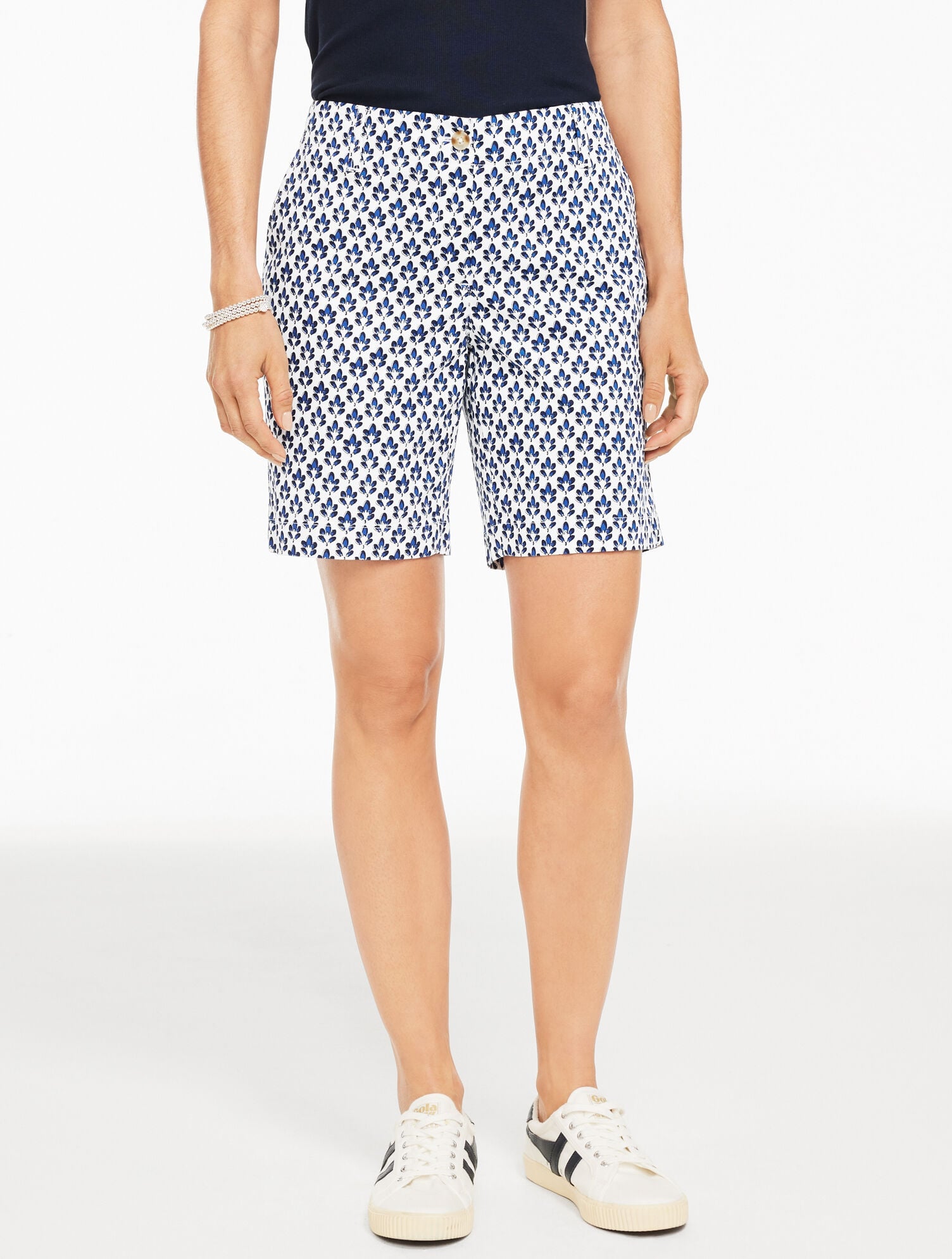 WHITE/INDIA INK RELAXED CHINO SHORTS - GRAPHIC LEAVES | Talbots for sale
