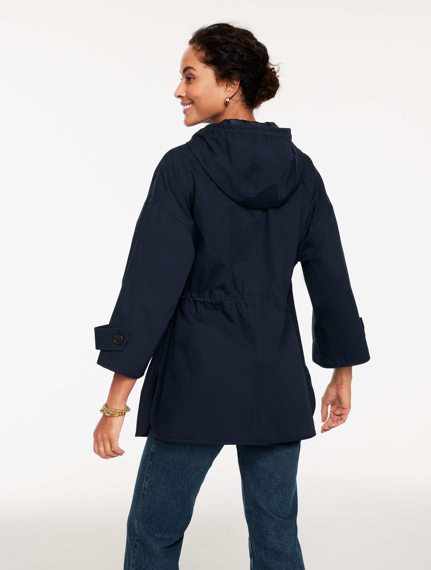 INDIGO BLUE HOODED CAPE RAIN JACKET | Talbots discount