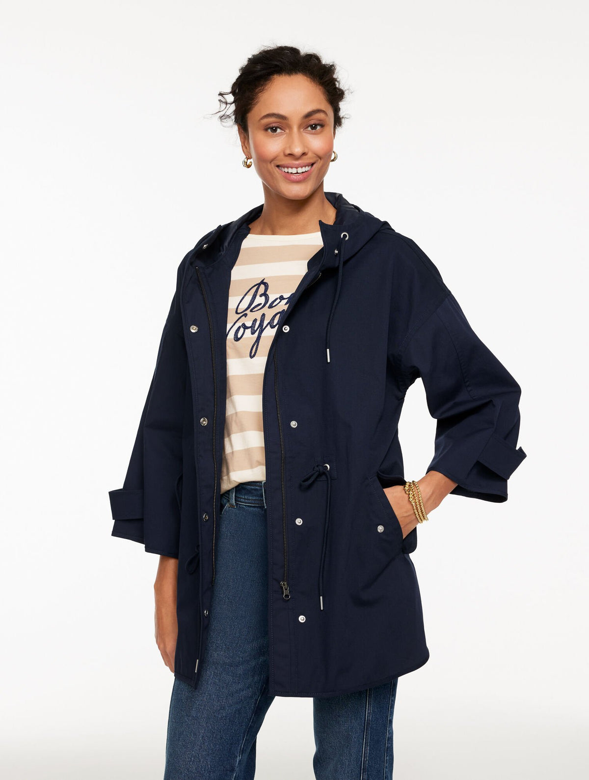 INDIGO BLUE HOODED CAPE RAIN JACKET | Talbots discount