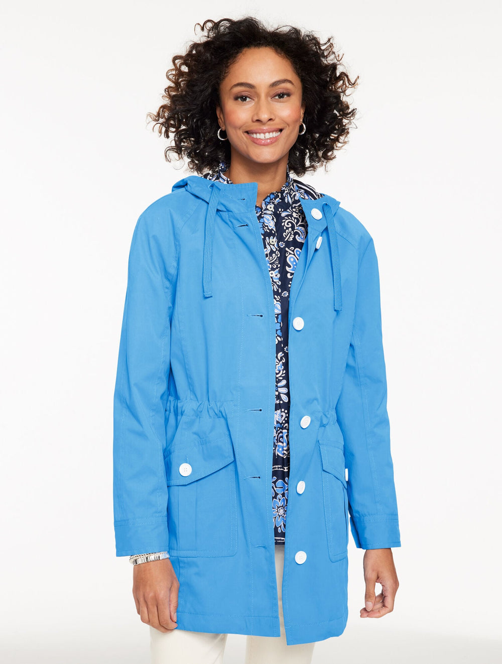 SHORE BLUE HOODED RAIN JACKET | Talbots sale