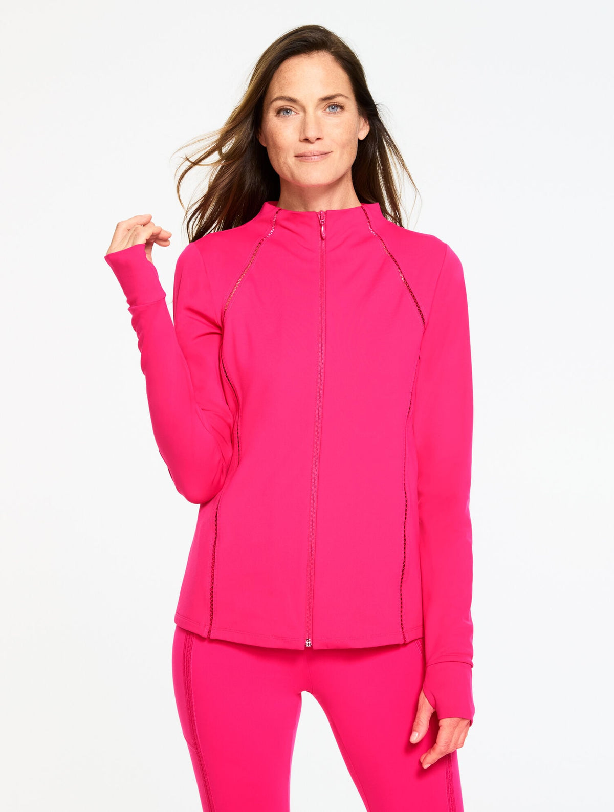 PINK PEACOCK PERFORMANCE COMPRESSION FULL-ZIP JACKET - PICOT TRIM | Talbots on sale