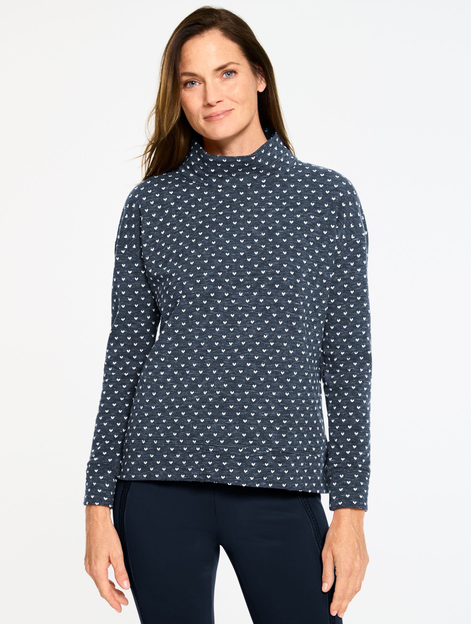 IOLATE HEATHER/IVORY|PINK DOGWOOD/IVORY JACQUARD COWL-NECK PULLOVER - HEART DOT | Talbots for sale