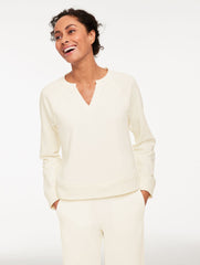 INDIGO BLUE|IVORY COZY FLEECE SWEATSHIRT - PICOT TRIM | Talbots sale