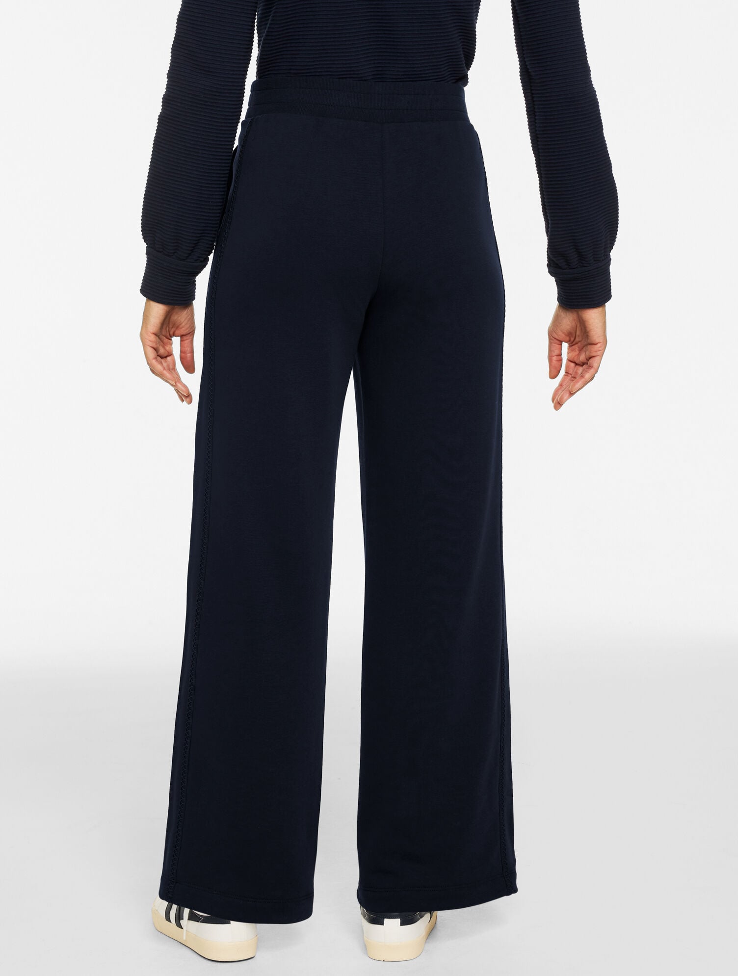 INDIGO BLUE|IVORY COZY FLEECE RELAXED LEG PANTS - PICOT TRIM | Talbots online
