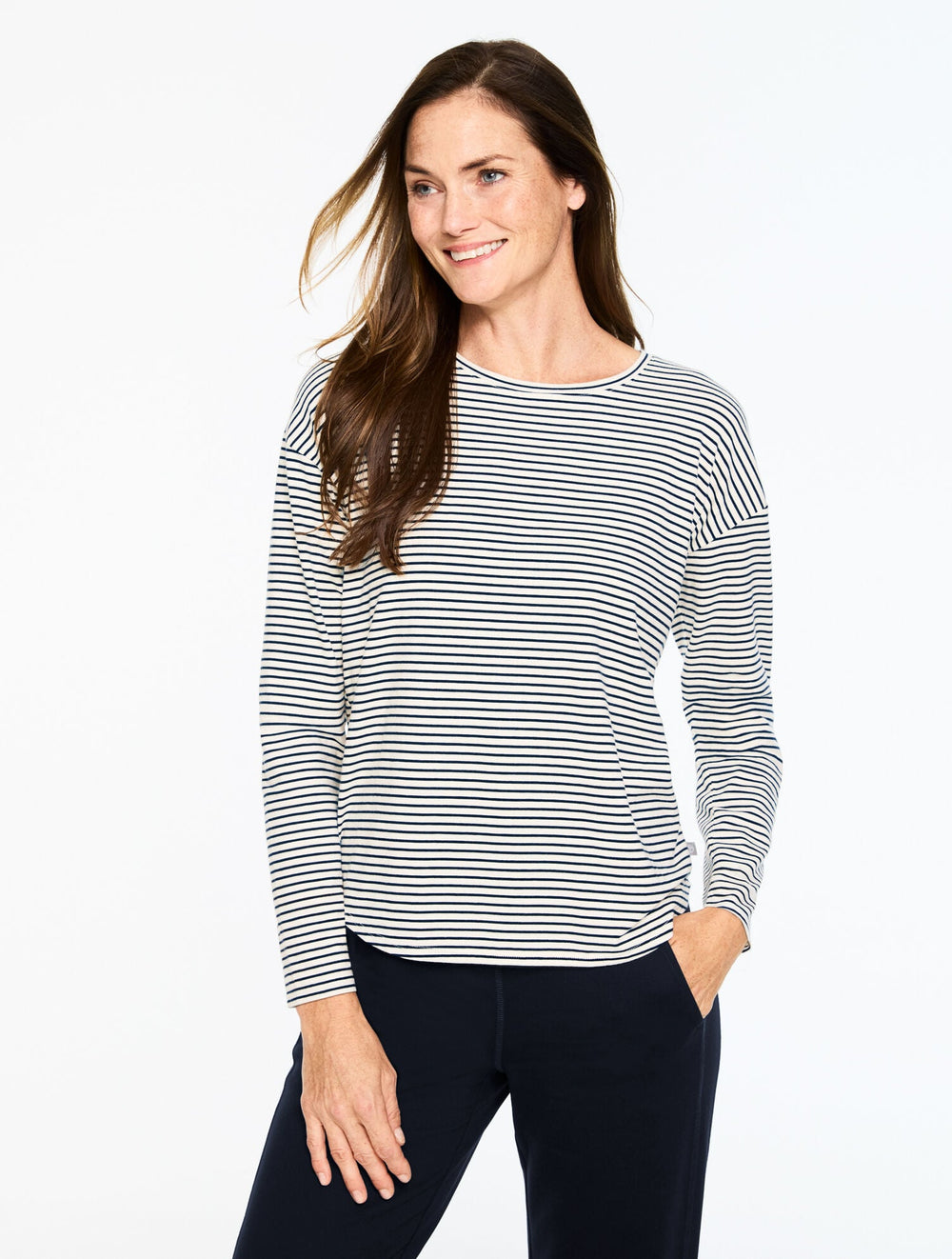 IVORY/INDIGO RIBBED CREWNECK TEE - CHERISH STRIPE | Talbots online