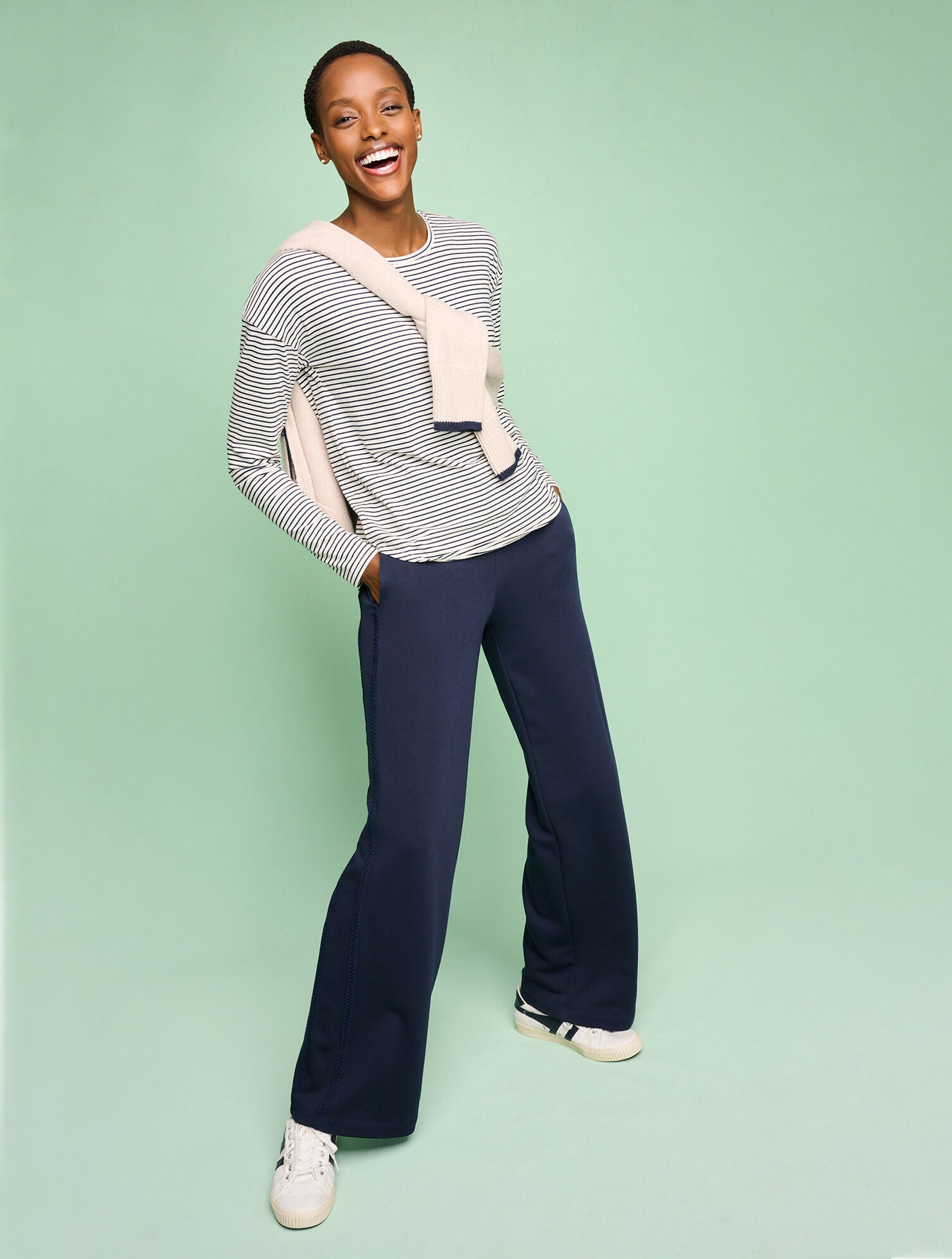 IVORY/INDIGO RIBBED CREWNECK TEE - CHERISH STRIPE | Talbots online