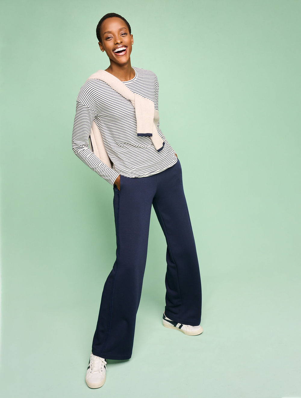 IVORY/INDIGO RIBBED CREWNECK TEE - CHERISH STRIPE | Talbots online