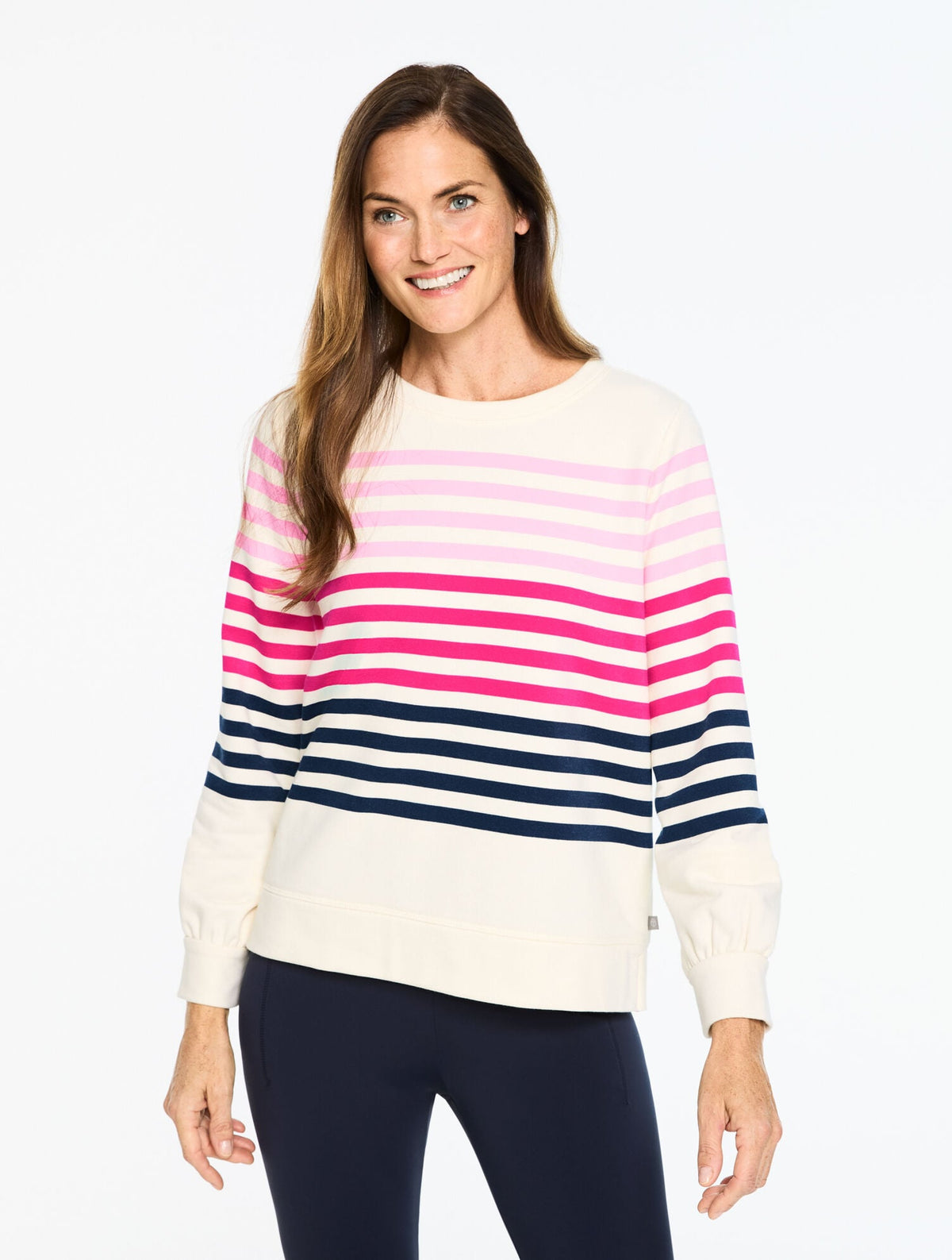 IVORY MULTI FRENCH TERRY CREWNECK PULLOVER - BREEZY STRIPE | Talbots discount