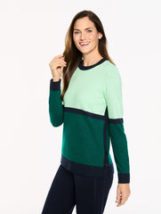 PINK DOGWOOD HTHR MULTI|WILLOW GREEN MULTI BUTTON HEM CREWNECK SWEATER | Talbots online