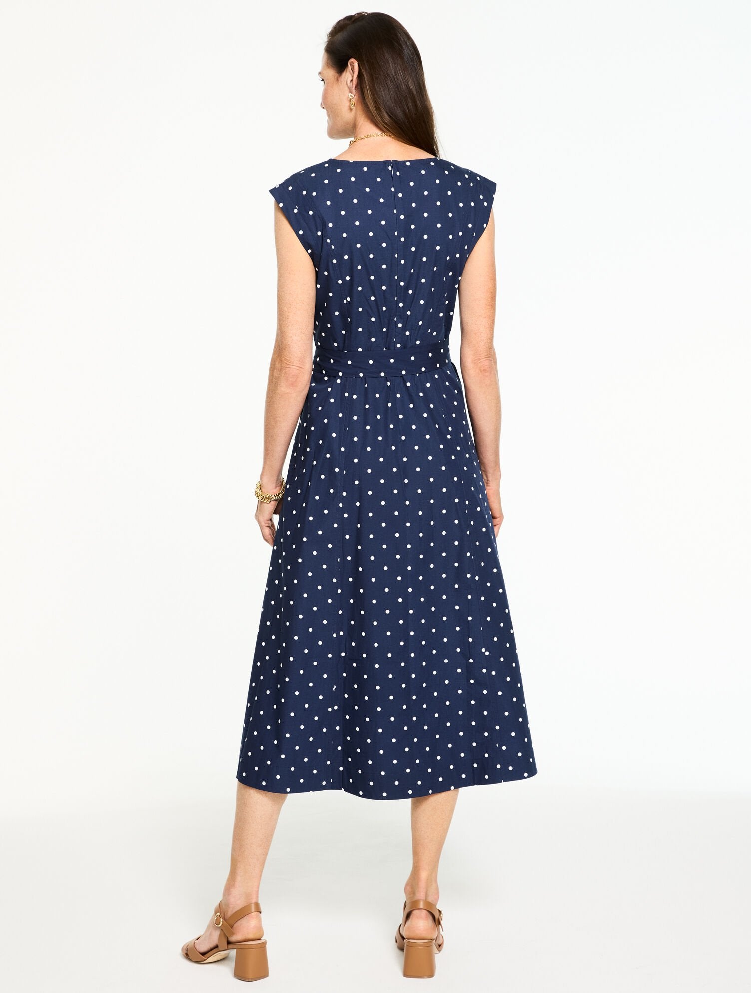 INDIA INK/WHITE CAP SLEEVE POPLIN FIT & FLARE DRESS - GARDEN DOT | Talbots online