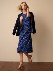 INDIA INK/WHITE CAP SLEEVE POPLIN FIT & FLARE DRESS - GARDEN DOT | Talbots online