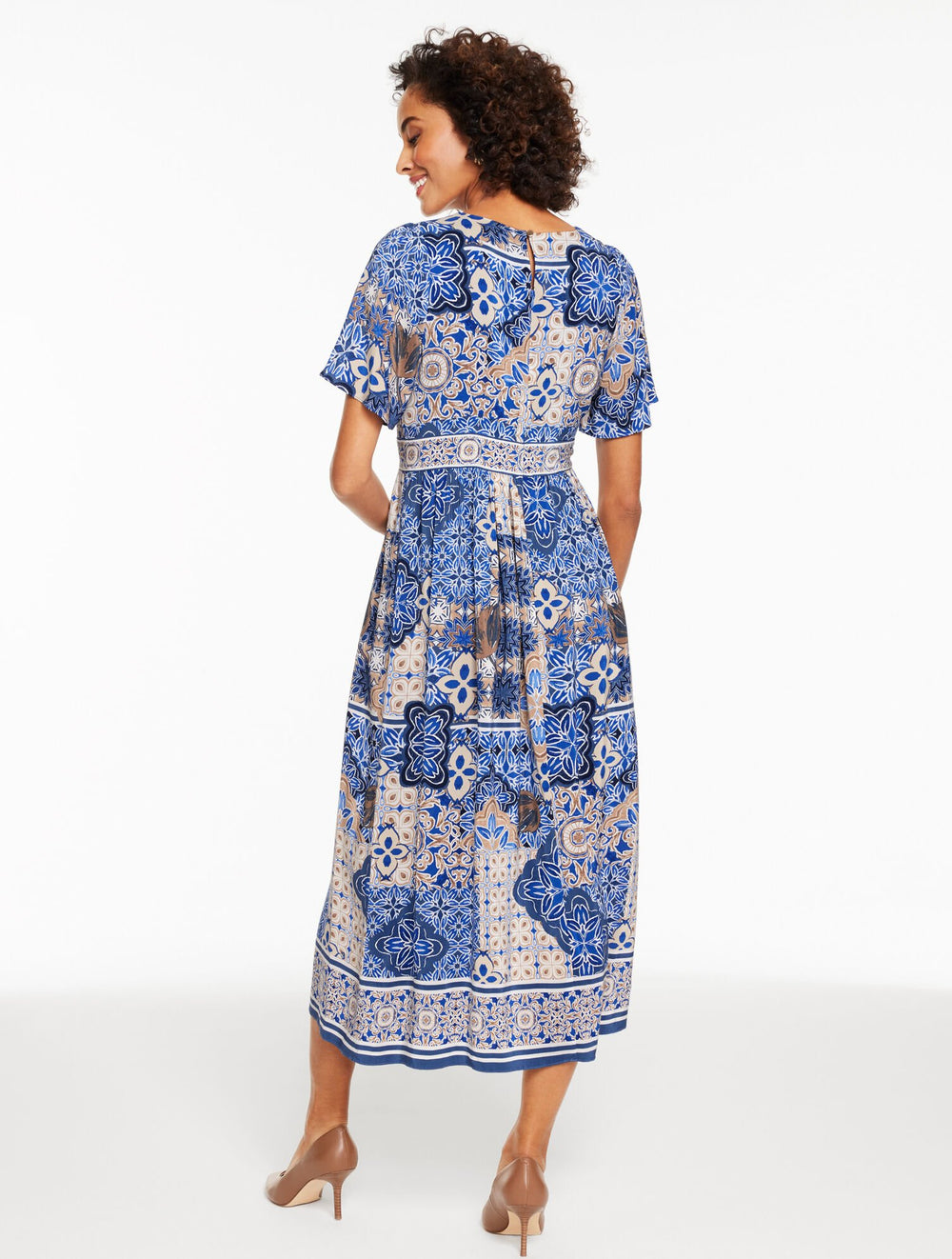 SHORE BLUE MULTI SHORT SLEEVE FIT & FLARE DRESS - CASABLANCA | Talbots for sale