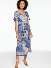 SHORE BLUE MULTI SHORT SLEEVE FIT & FLARE DRESS - CASABLANCA | Talbots for sale