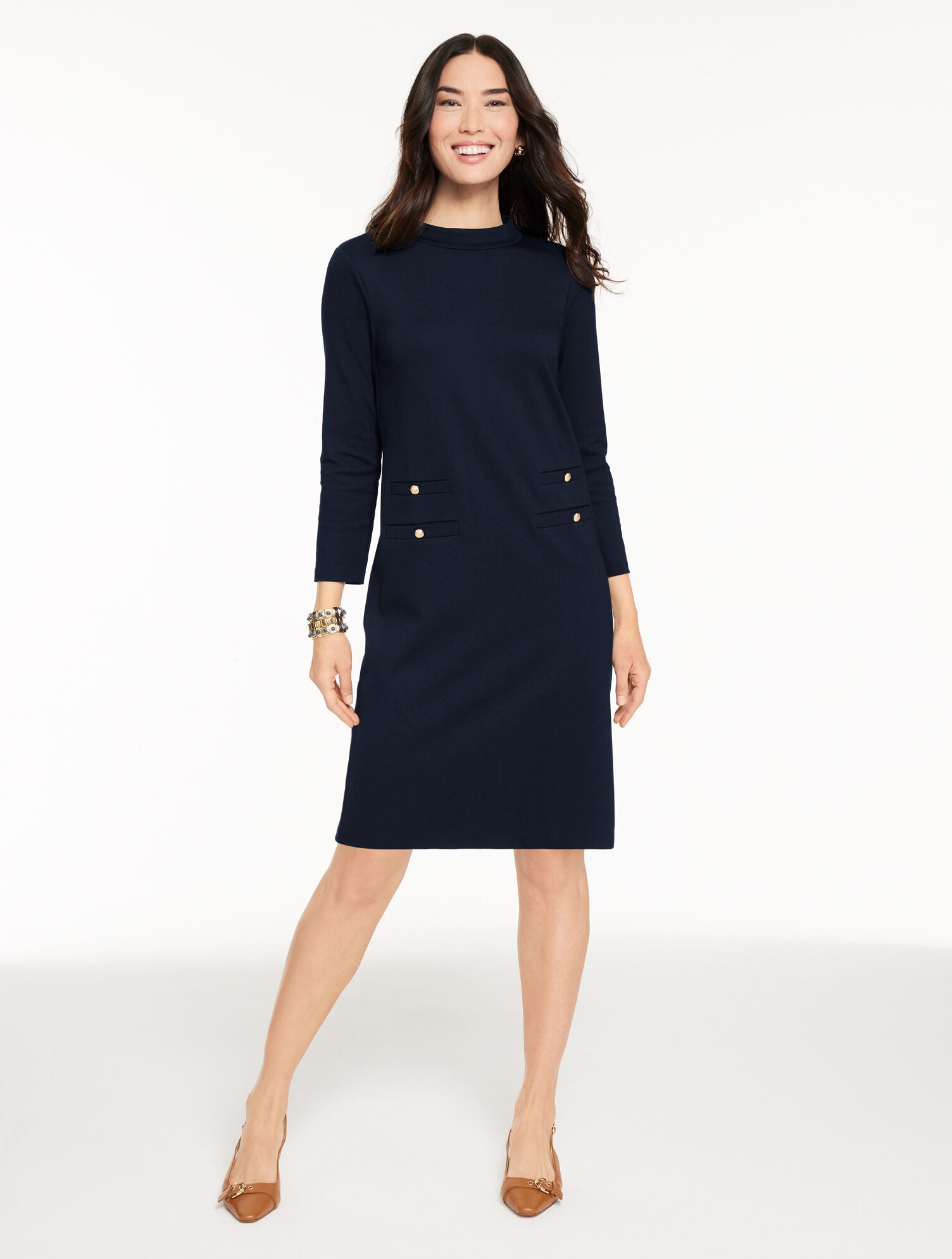 INDIGO BLUE LUXE PONTE SHIFT DRESS | Talbots on sale