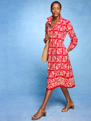 RED POP/ISLAND SAND MODERN POPLIN SHIRTDRESS - JACOBEAN BORDER | Talbots discount