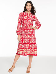 RED POP/ISLAND SAND MODERN POPLIN SHIRTDRESS - JACOBEAN BORDER | Talbots discount