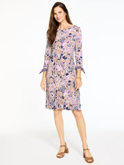 INDIA INK MULTI EFFORTLESS JERSEY BOW CUFF SHIFT DRESS - PAISLEY BOUQUET | Talbots near me