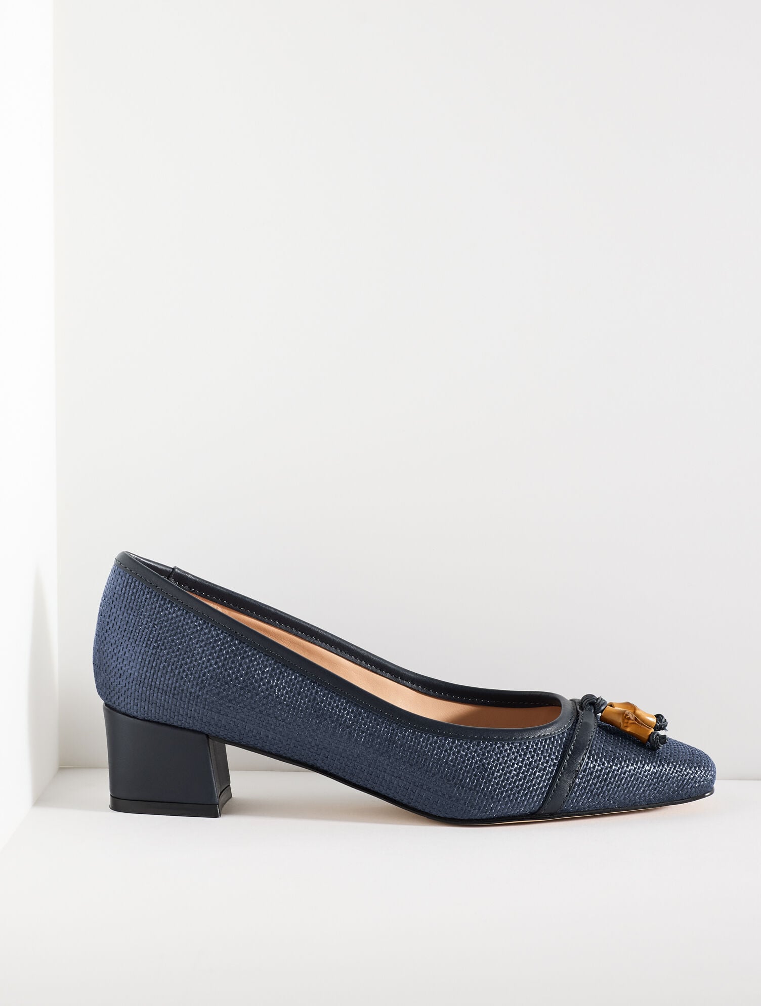 INDIGO BLUE SIENNA BAMBOO RAFFIA BLOCK HEEL PUMPS - SHIMMER | Talbots discount