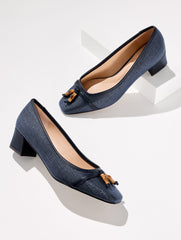 INDIGO BLUE SIENNA BAMBOO RAFFIA BLOCK HEEL PUMPS - SHIMMER | Talbots discount