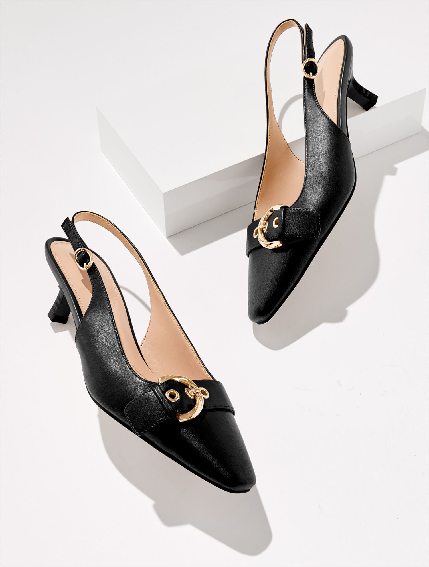 BLACK|HAVANA TAN TABITHA BUCKLE NAPPA SLINGBACK PUMPS | Talbots on sale
