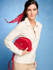 RED POP RORY NAPPA MOON CROSSBODY BAG | Talbots sale
