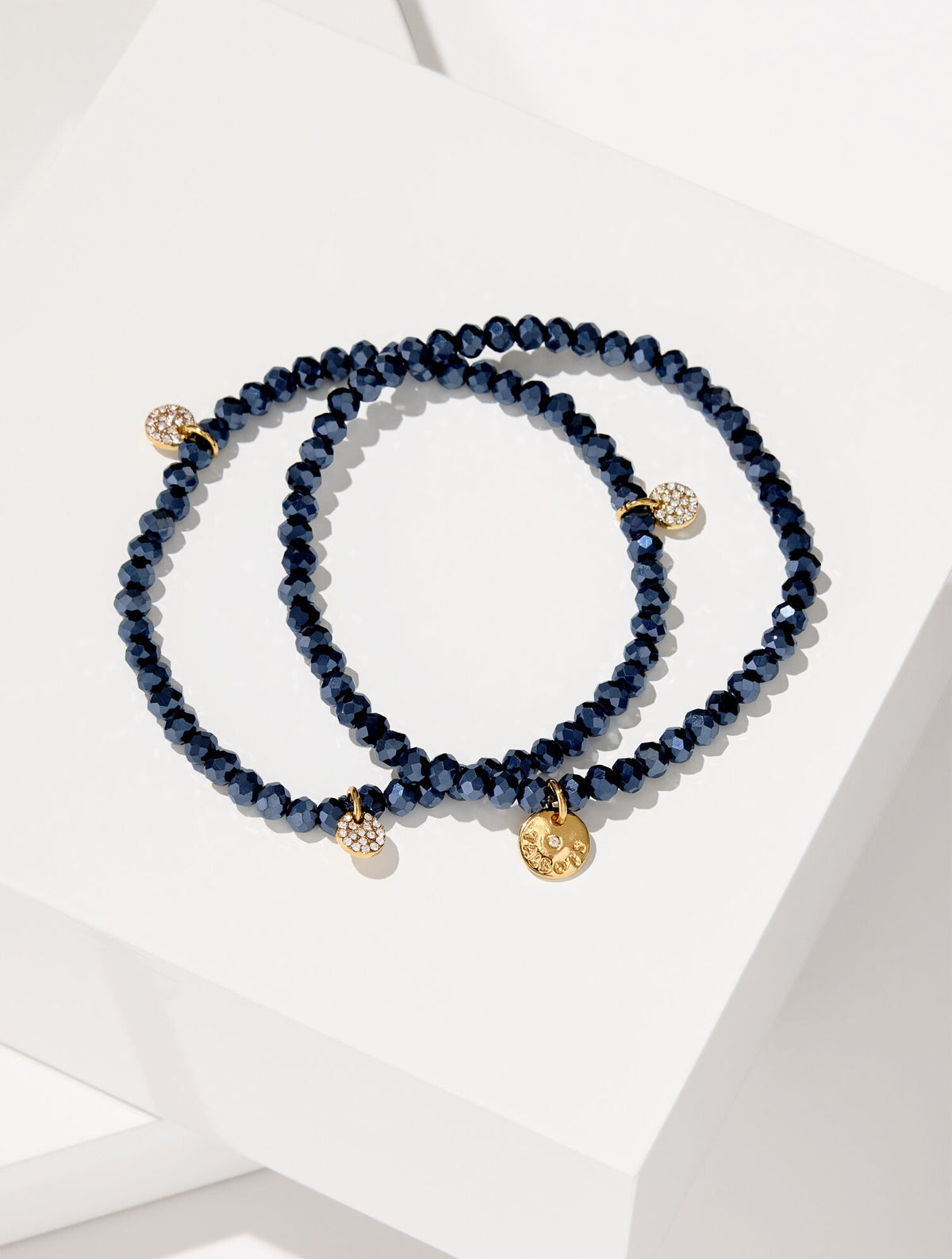 INDIGO BLUE/GOLD ADARA BEADED STRETCH BRACELET SET | Talbots on sale