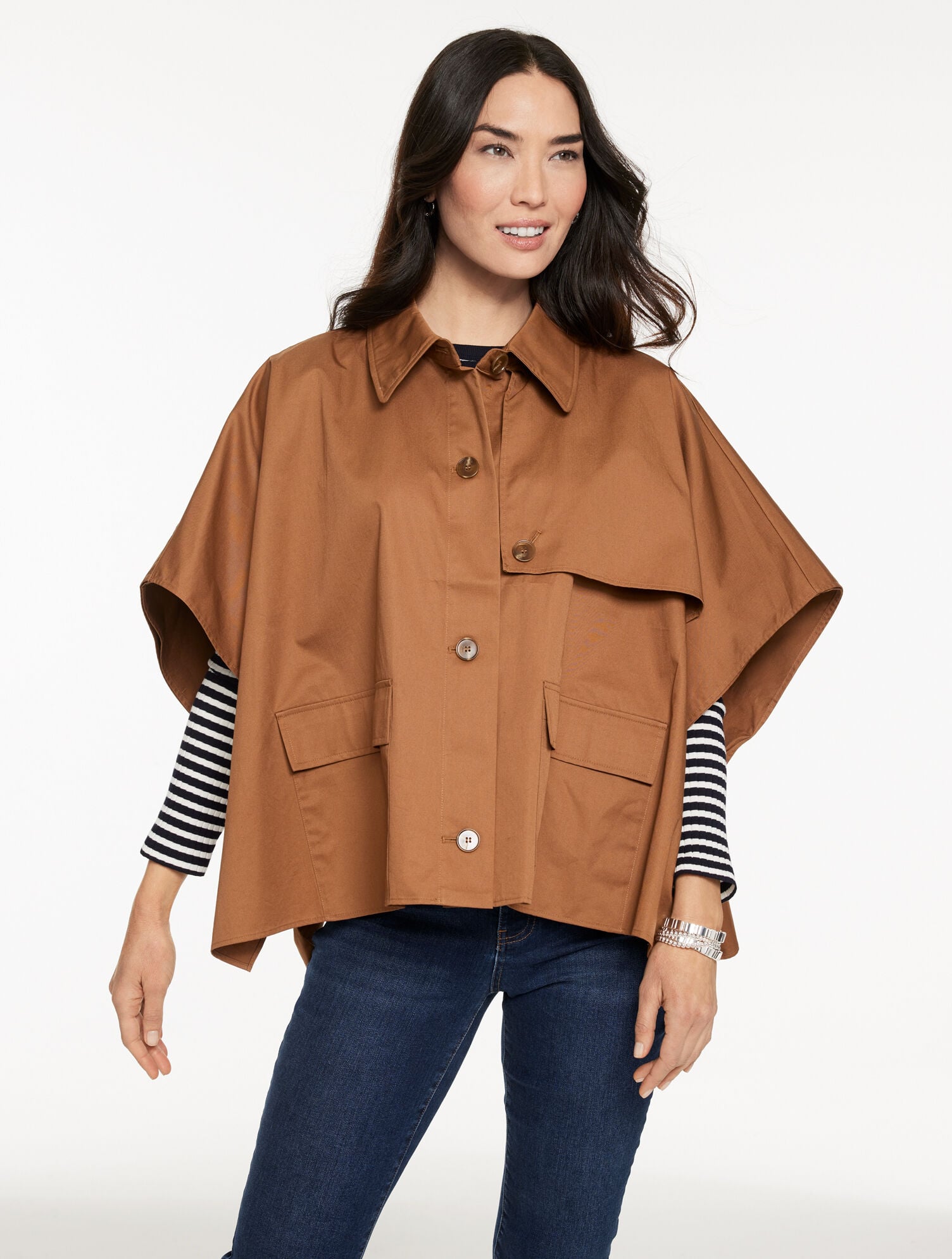 SIERRA BROWN SHORT TRENCH CAPE | Talbots sale